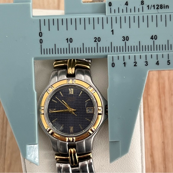 Citizen Elegance Ladies Watch Vintage Two Tone Bracelet Blue Round Dial Date - Picture 10 of 11